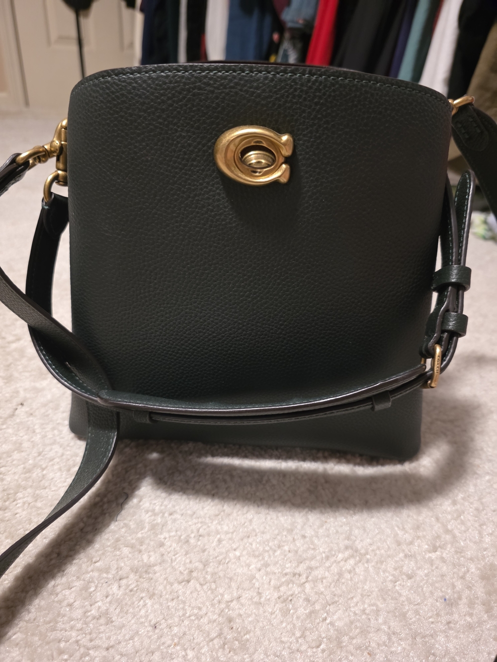 Coach Willow Bucket Bag Dark Green Pebbled Leather - Excellent Condition